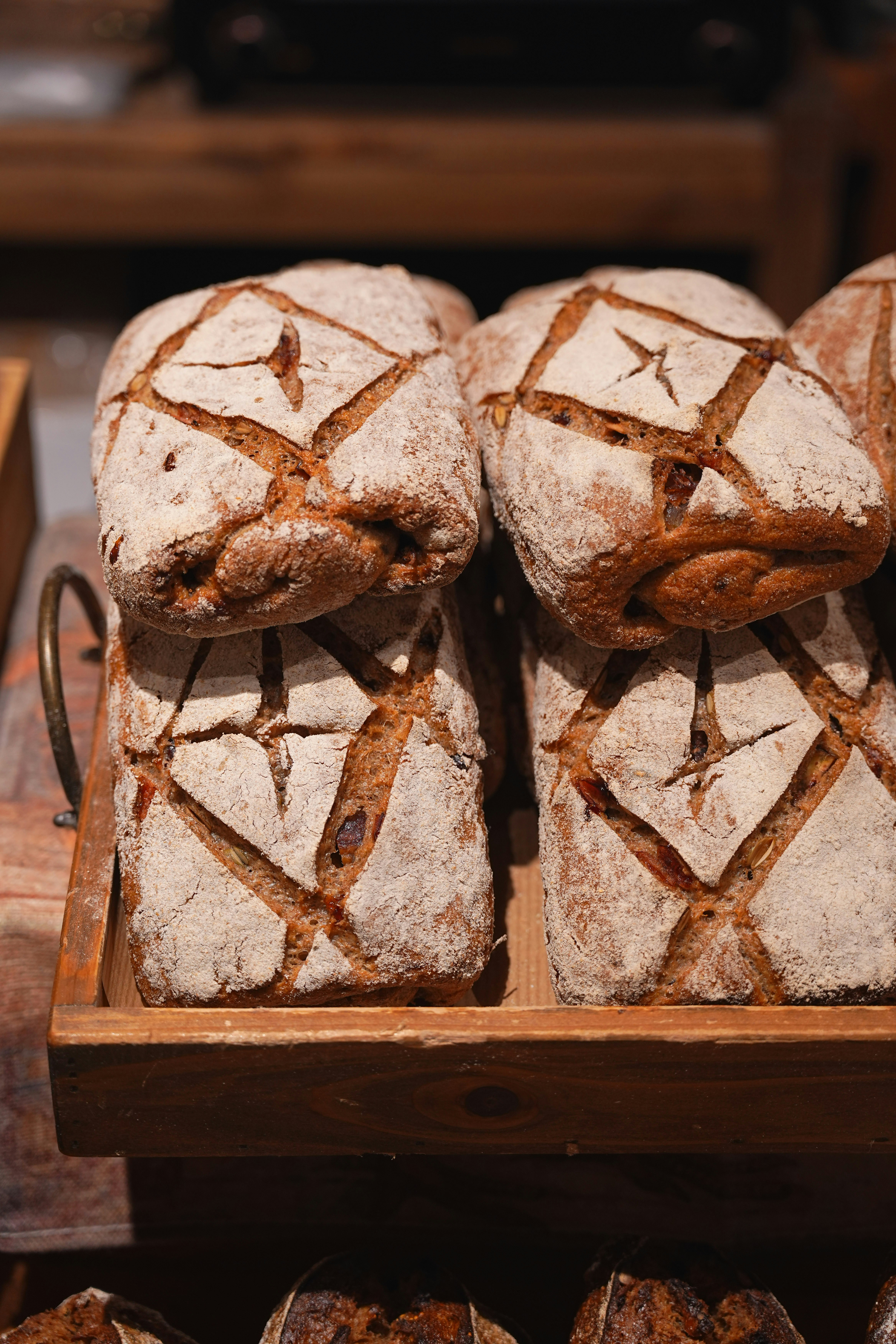 Freshly baked artisan bread loaves